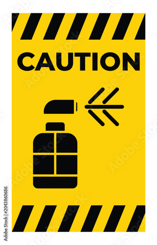Caution Sign Label with Spray Bottle and Hand Sanitizer Illustration