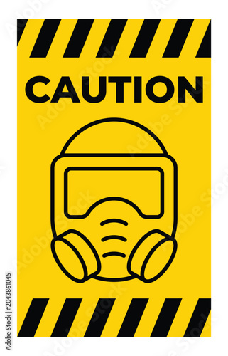 Caution Sign with Mask and Ear Protection for Safety Warning