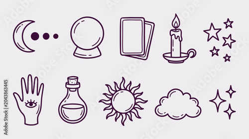 Foto Hand Drawn Blob Brush Astrology Mystical Vector Doodle Set