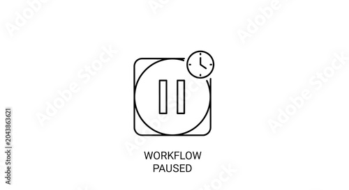 Workflow Paused Icon with Clock Symbol, Business Process Interruption Concept
