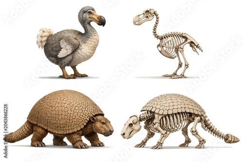 Quadro su tela Vsai dodo and glyptodont creatures with skeletal anatomy