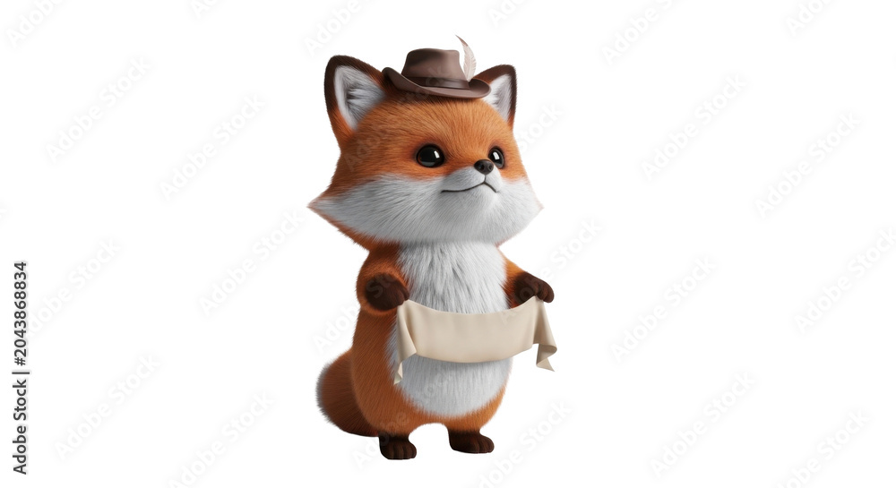 Naklejka premium Cute fox detective holding scroll