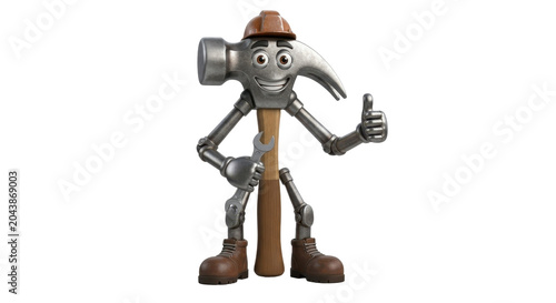 Friendly cartoon hammer character giving thumbs up