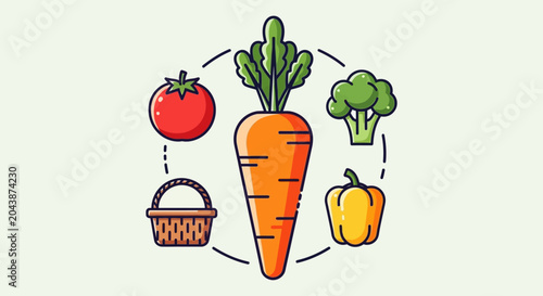 Foto Fresh Vegetables Icon Set with Carrot, Tomato, Broccoli and Bell Pepper