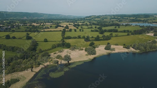 Aerial view of Chew Valley Lake and surrounding countryside in Somerset, England