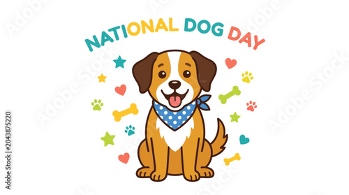 Illustration of dog on National Dog Day with colorful icons
