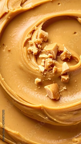 Creamy peanut butter swirl closeup with crunchy nut pieces, rich spreadable texture, baking ingredient, breakfast topping, food photography