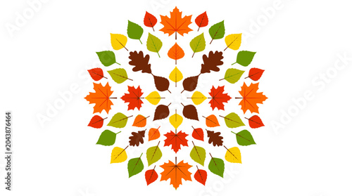 Colorful autumn leaves arrangement in circular pattern
