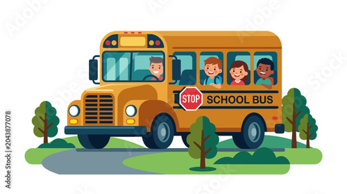 Kids riding school bus on road