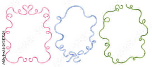 Quadro su tela Watercolor Quirky Dophamine Vintage Ribbon Frame Set with Pastel Pink Blue and Green Coquettish Borders