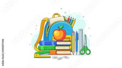 Colorful Back to School Supplies and Stationery Illustration