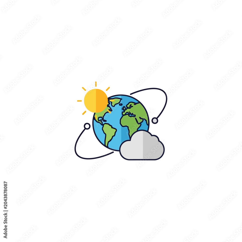 Fototapeta premium Earth with cloud and sun symbol.