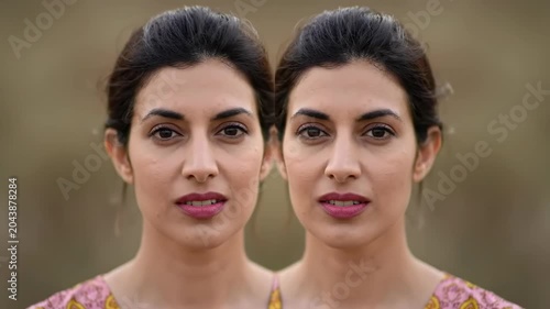 Mirror Image - Two Women, Identical Faces, Portrait, Symmetry, Beauty.