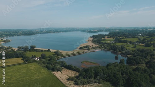 Aerial view of Chew Valley Lake and surrounding countryside in Somerset, England