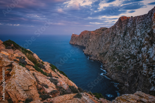 Фотография View from a distance on Cape Formentor at sunset, Mallorca, Spain