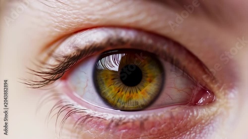 Close-up of a human eye, showcasing the intricate details of the iris, pupil, and surrounding structures