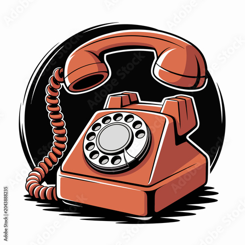 Canvas Print Vintage Orange Rotary Phone Device.