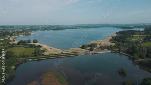 Aerial view of Chew Valley Lake and surrounding countryside in Somerset, England