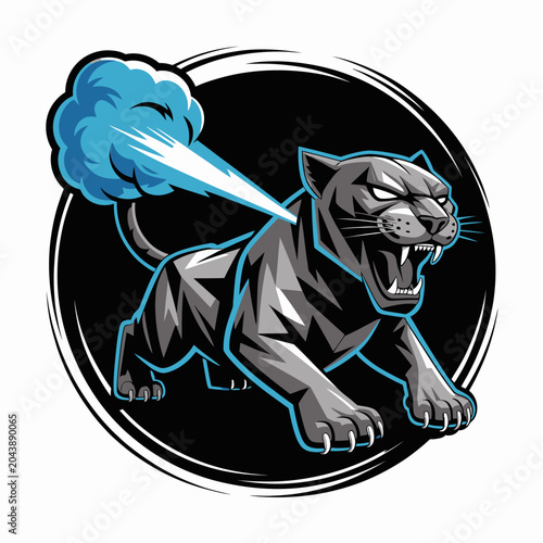 Photos Furious gray panther with open mouth.