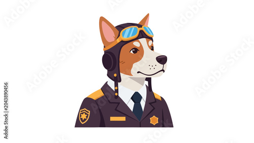 Pixel art dog wearing pilot goggles and a policestyle uniform jacket
