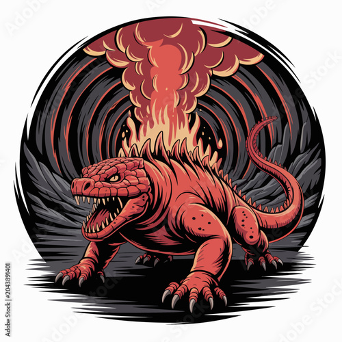Photos Fierce red monster with sharp teeth.