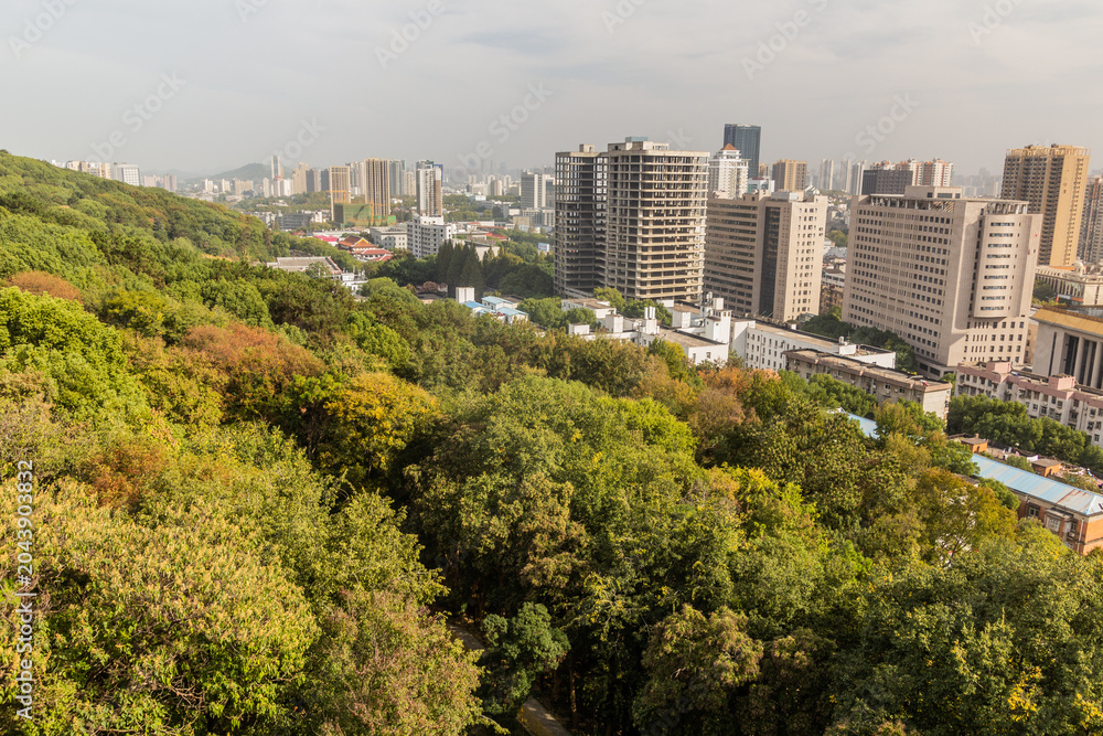 Fototapeta premium View of Wuhan from Hongshan mountain, China