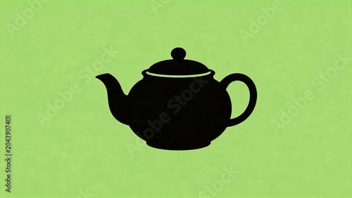 Black silhouette of a teapot on green background