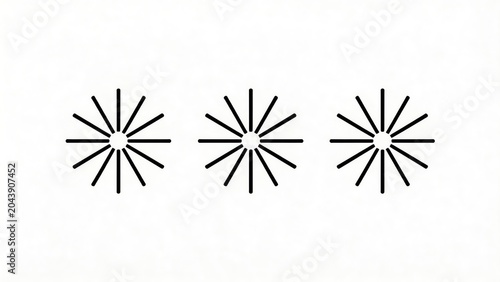 Three black starburst icons on white