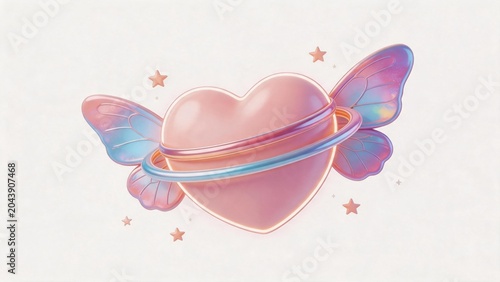 Heart with butterfly wings and stars