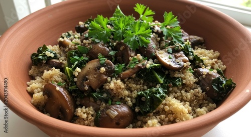 Healthy Quinoa Bowl with Mushrooms and Kale