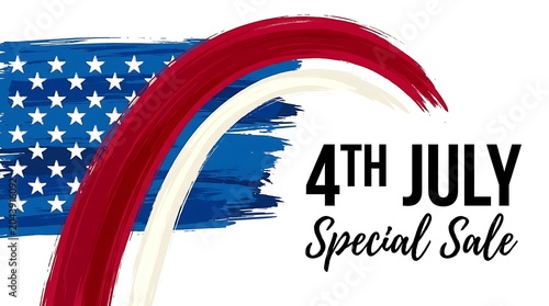 4th of july special sale banner with american flag and red white and blue colors