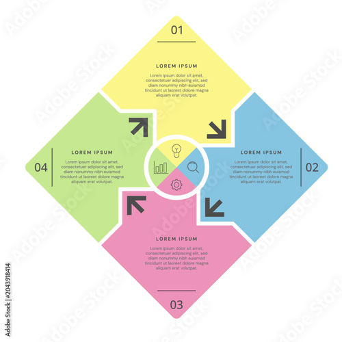 4 steps diamond Square loop infographic layout with icons four options workflow presentation