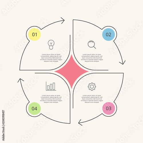 Four Steps Cycle Diagram Template For Workflow Presentation