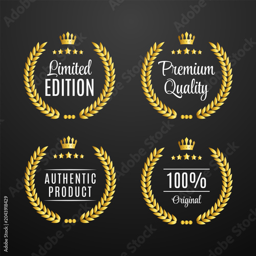 Golden Laurel Wreath Luxury Badge Label Sticker Element for Premium Brand