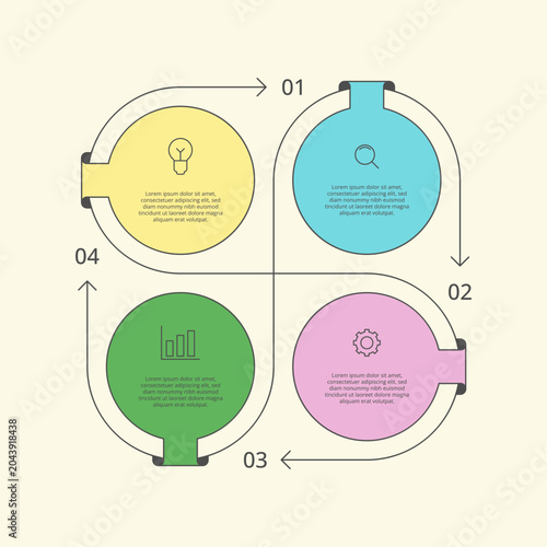 Business infographic template with 4 steps for workflow diagram presentation