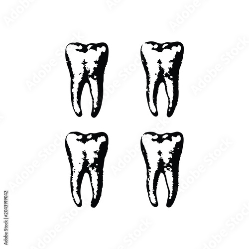 Black and White Human Teeth Illustration Set Vintage Collection vector art
