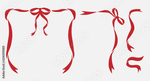 Decorative ribbon banner set with elegant bow and vintage scroll vector elements. Hand drawn illustration. Isolated vector element. 