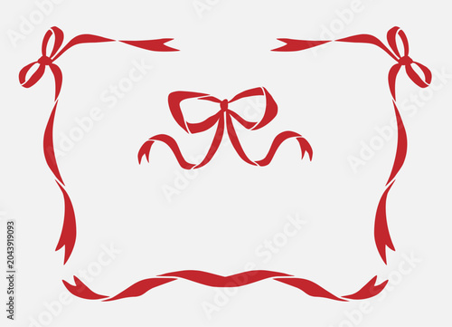 Decorative ribbon banner set with elegant bow and vintage scroll vector elements. Hand drawn illustration. Isolated vector element. 