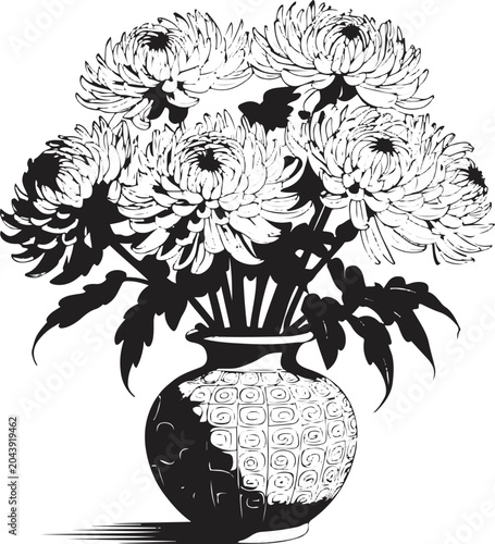 Chrysanthemum Ceramic Vase Sticker Illustration 1