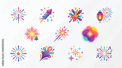 Fotografia Collection of colorful abstract fireworks and celebratory explosions, perfect for holidays and special events
