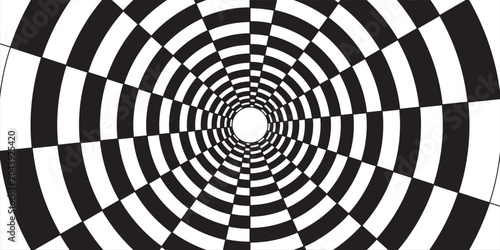 Foto Abstract black and white checkered tunnel background