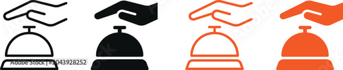 Four hotel service bell icons in different colors