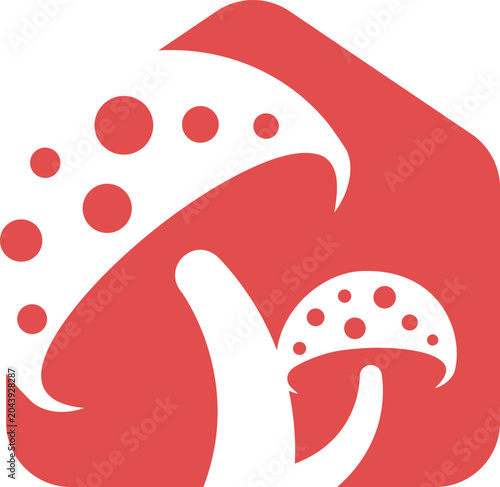 Modern red logo mushrooms and home 