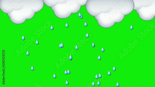 Animated rain drops of water on green screen