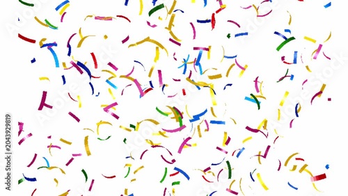 Explosion of Colorful Confetti Falling on a White Screen