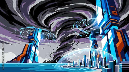 Physical AI Systems Protecting Futuristic City From Hurricane