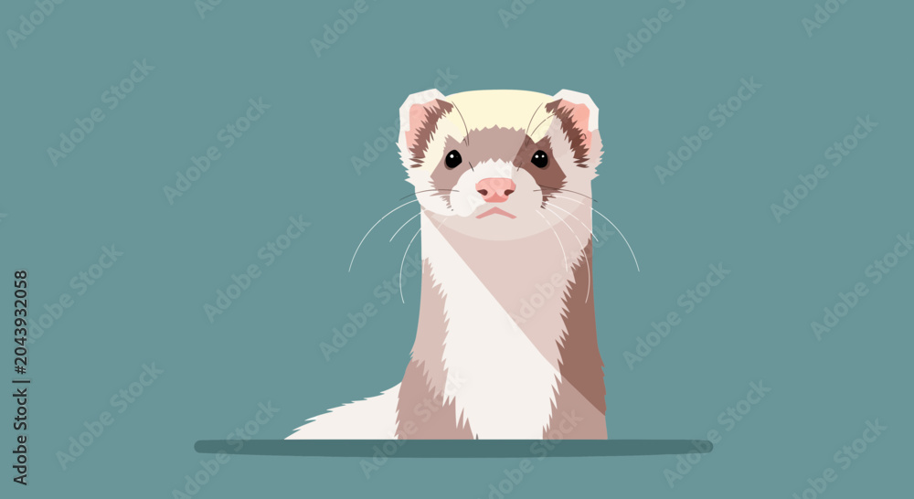 Εκτύπωση καμβά Cute Ferret Illustration, Vector Pet Portrait, Domestic Animal Face