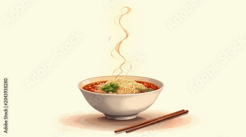 A watercolor illustration depicting a steaming hot soup from China