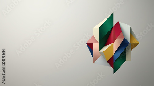 Abstract 3d geometric composition with vibrant polygons and copy space