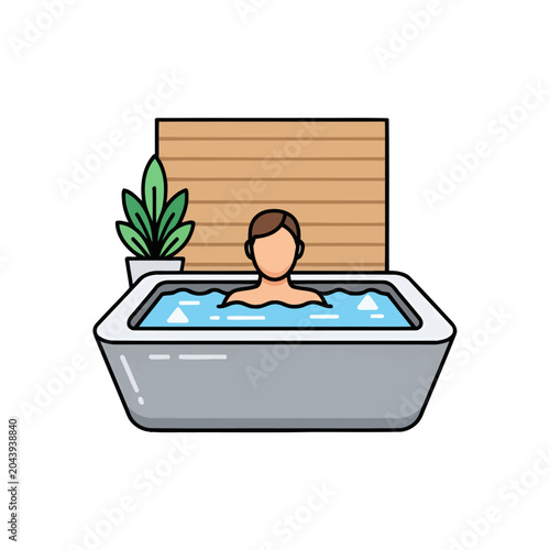 Tableau sur toile A person relaxing in a modern bathtub with a small potted plant nearby